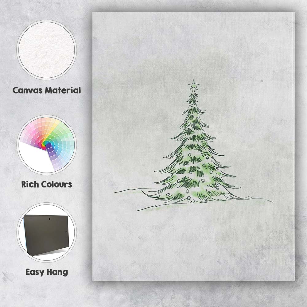 Minimalist Green Christmas Tree Watercolour Sketch Canvas Wall Art Print Decor Picture Ready to Hang