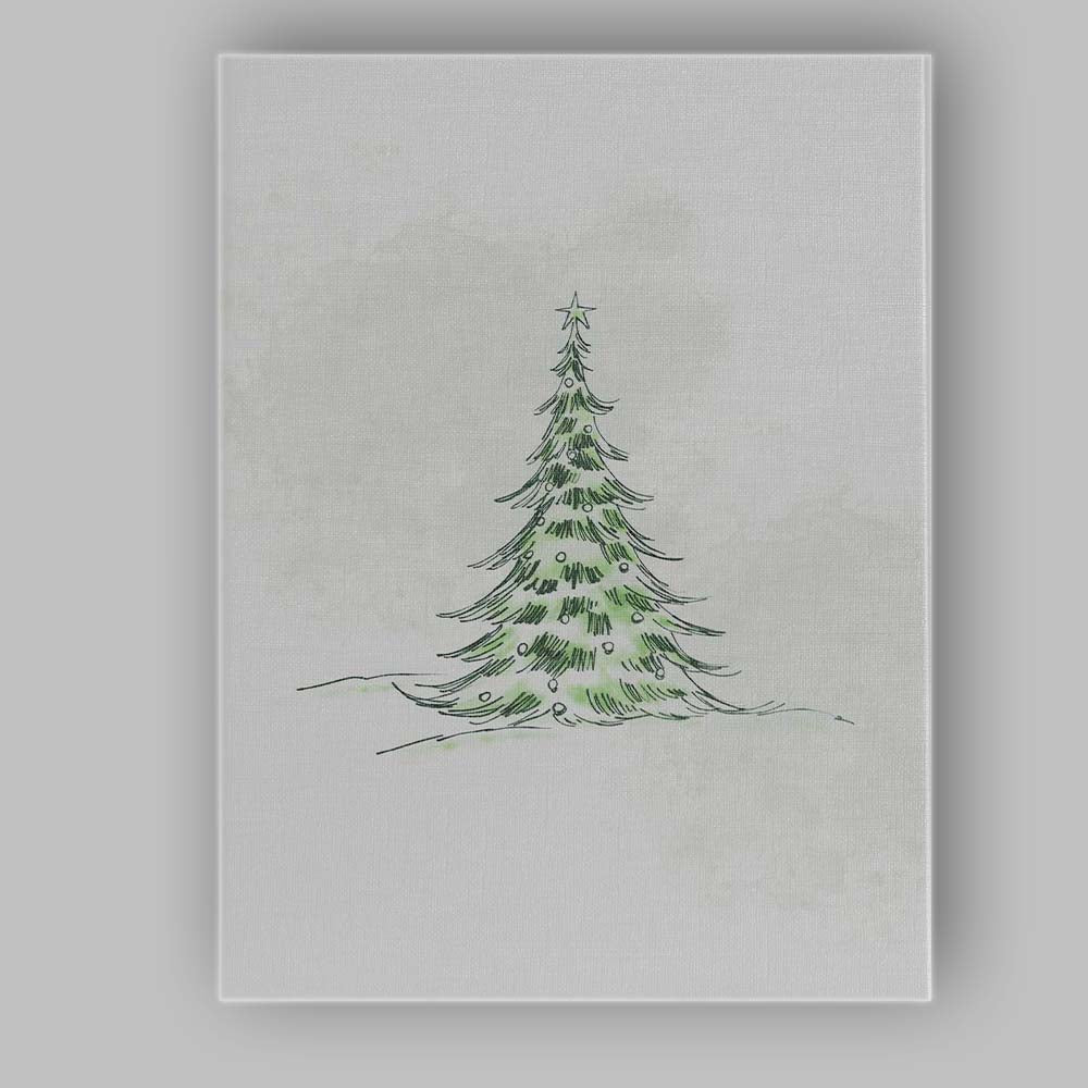 Minimalist Green Christmas Tree Watercolour Sketch Canvas Wall Art Print Decor Picture Ready to Hang