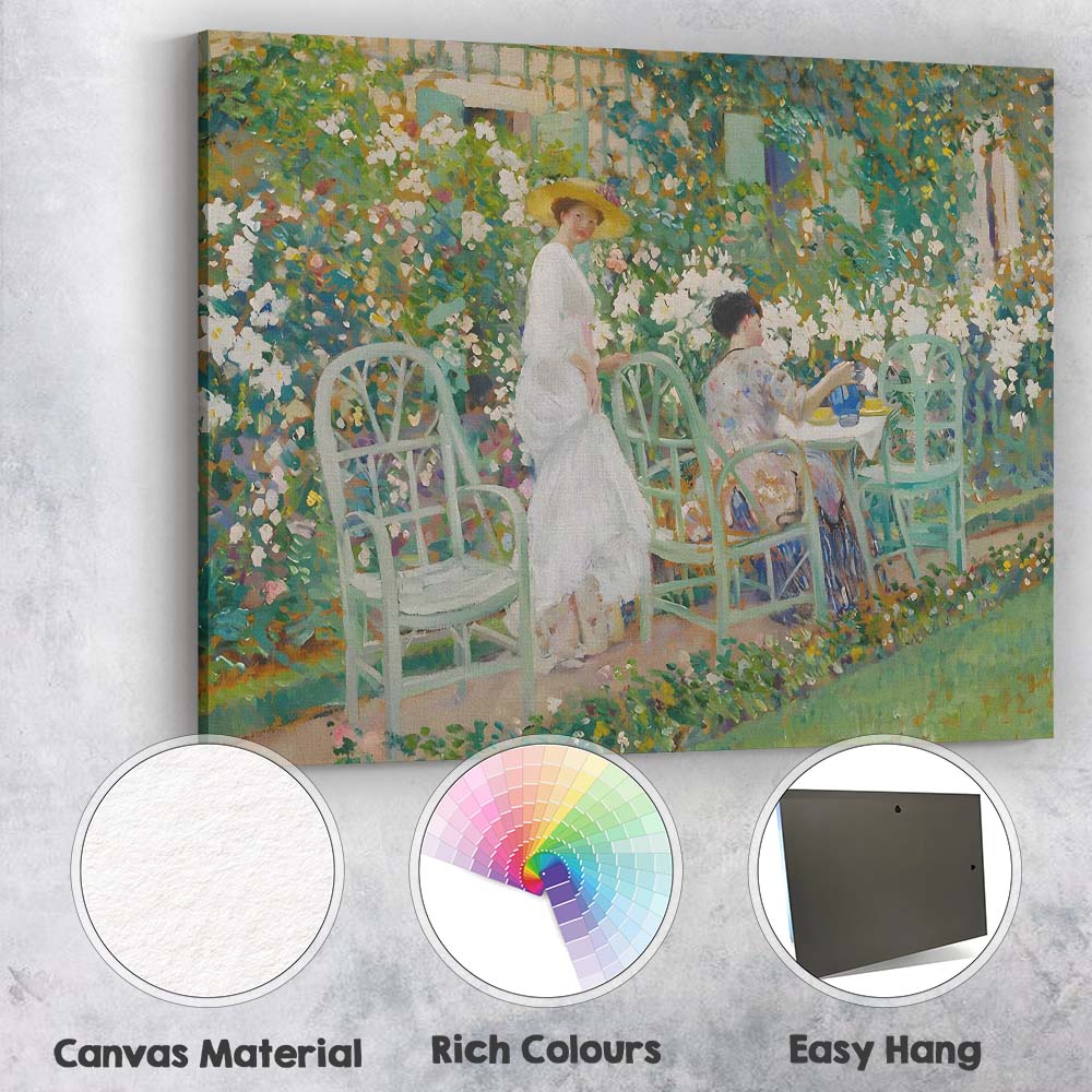 Elegant Garden Tea Party Impressionist Floral Terrace Scene Canvas Wall Art Print Decor Picture Ready to Hang
