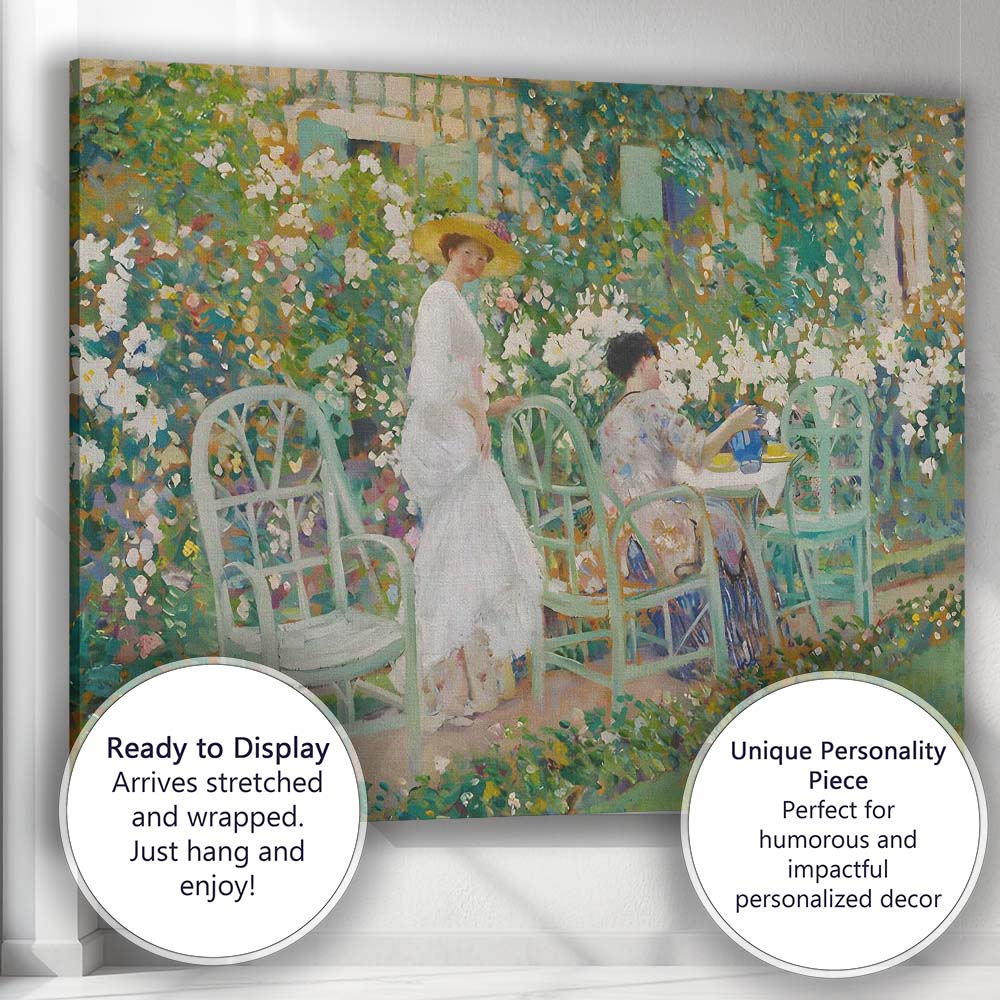 Elegant Garden Tea Party Impressionist Floral Terrace Scene Canvas Wall Art Print Decor Picture Ready to Hang