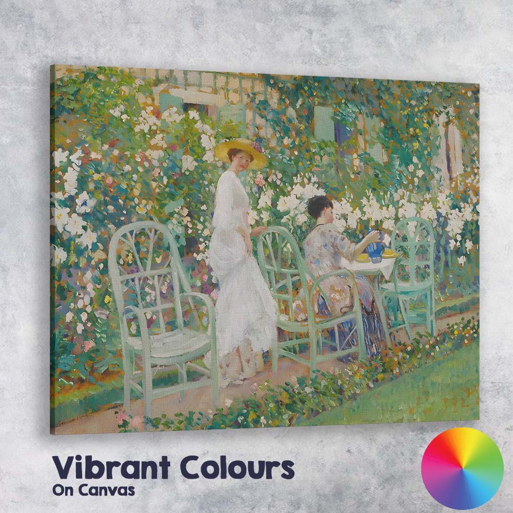 Elegant Garden Tea Party Impressionist Floral Terrace Scene Canvas Wall Art Print Decor Picture Ready to Hang