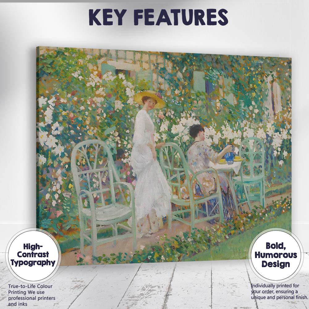 Elegant Garden Tea Party Impressionist Floral Terrace Scene Canvas Wall Art Print Decor Picture Ready to Hang