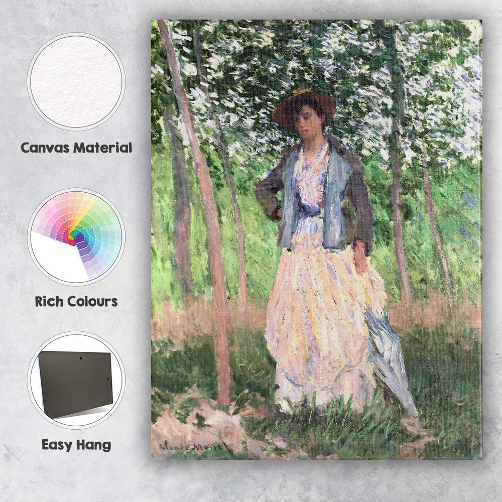 Impressionist Lady In Woodland Garden With Parasol Canvas Wall Art Print Decor Picture Ready to Hang