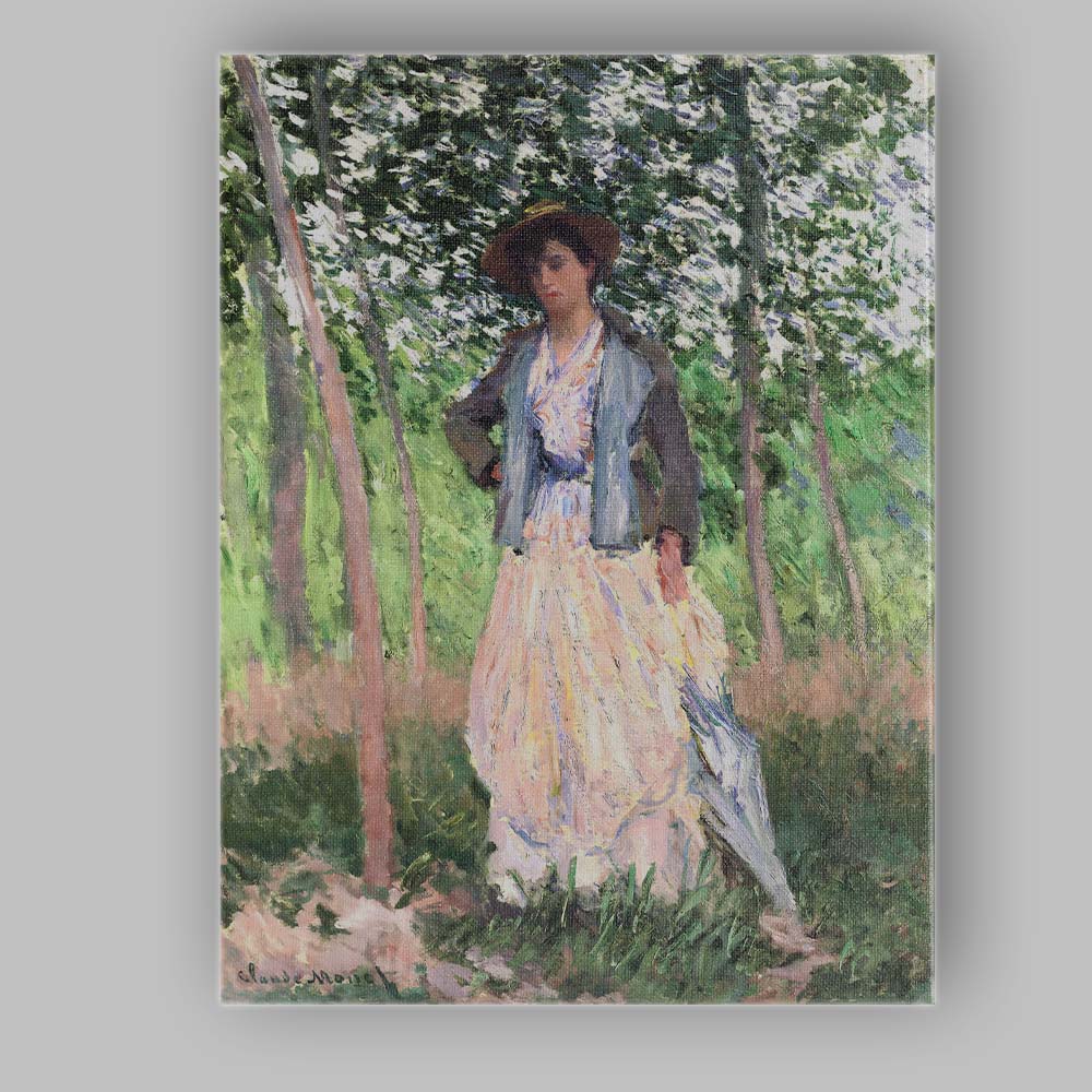 Impressionist Lady In Woodland Garden With Parasol Canvas Wall Art Print Decor Picture Ready to Hang