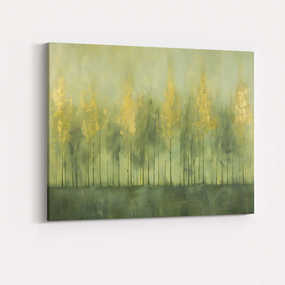 Abstract Misty Forest Trees with Gold Accents Contemporary Canvas Wall Art Print Decor Picture Ready to Hang