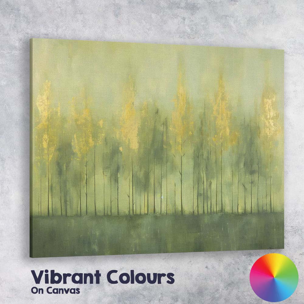 Abstract Misty Forest Trees with Gold Accents Contemporary Canvas Wall Art Print Decor Picture Ready to Hang