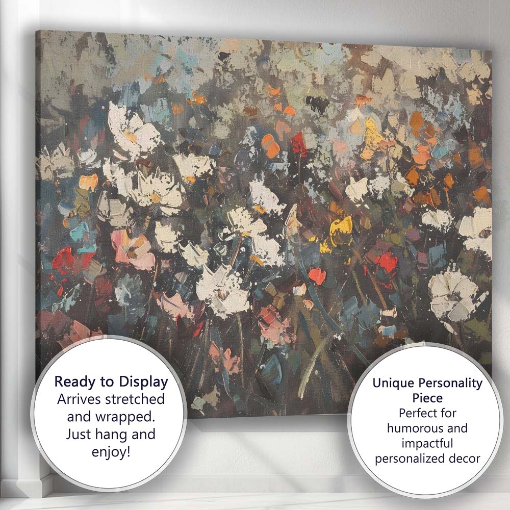 Expressive Abstract Floral Field Textured Painting Canvas Wall Art Print Decor Picture Ready to Hang