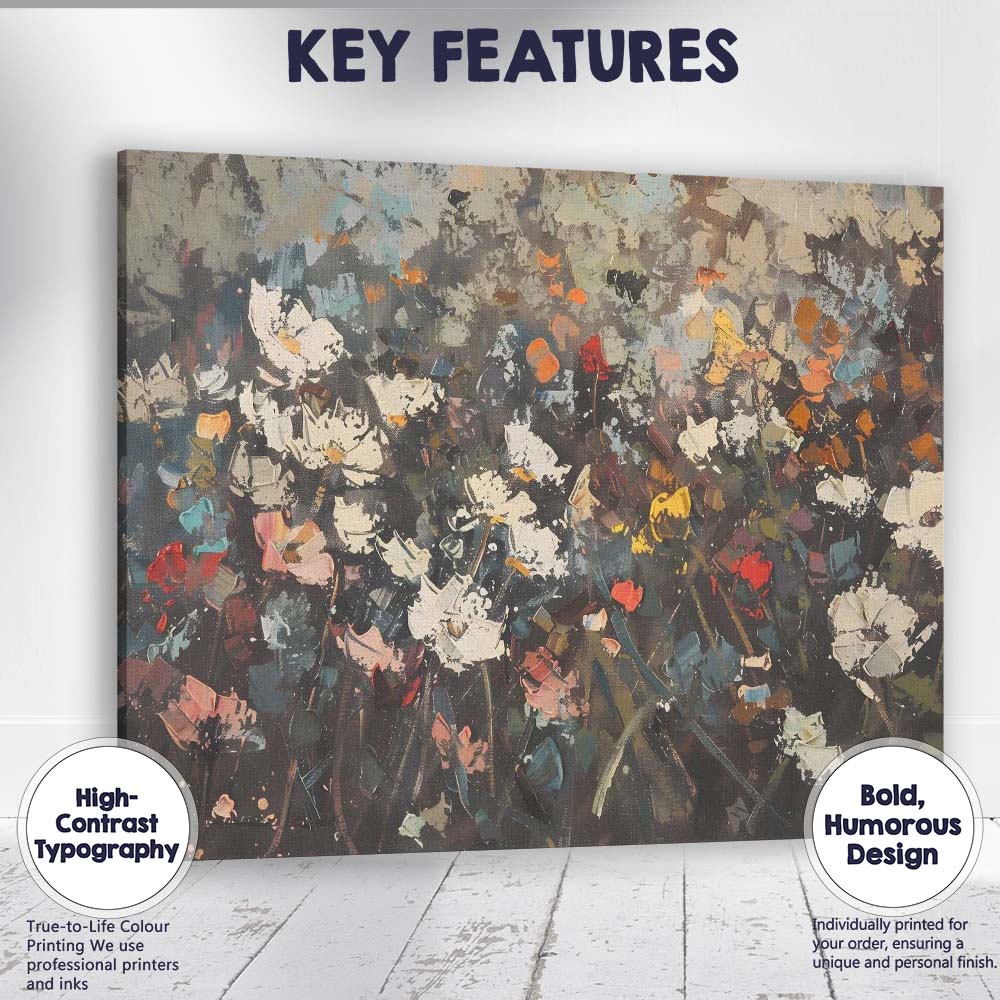 Expressive Abstract Floral Field Textured Painting Canvas Wall Art Print Decor Picture Ready to Hang