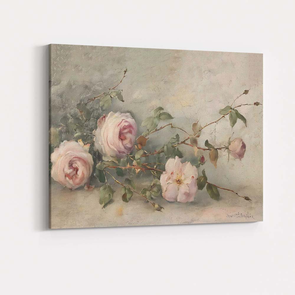 Soft Pink Rose Botanical Still Life Painting Canvas Wall Art Print Decor Picture Ready to Hang