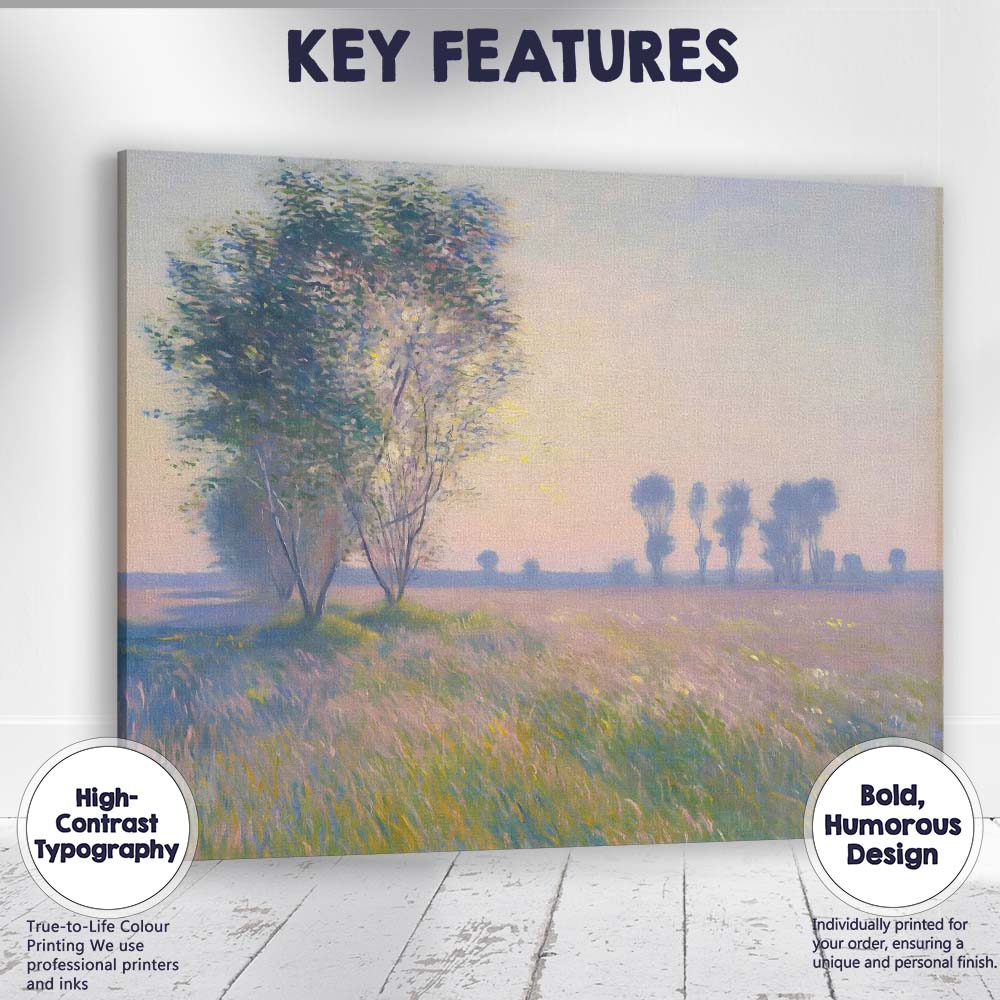 Pastel Meadow Trees At Sunrise Impressionist Landscape Canvas Wall Art Print Decor Picture Ready to Hang
