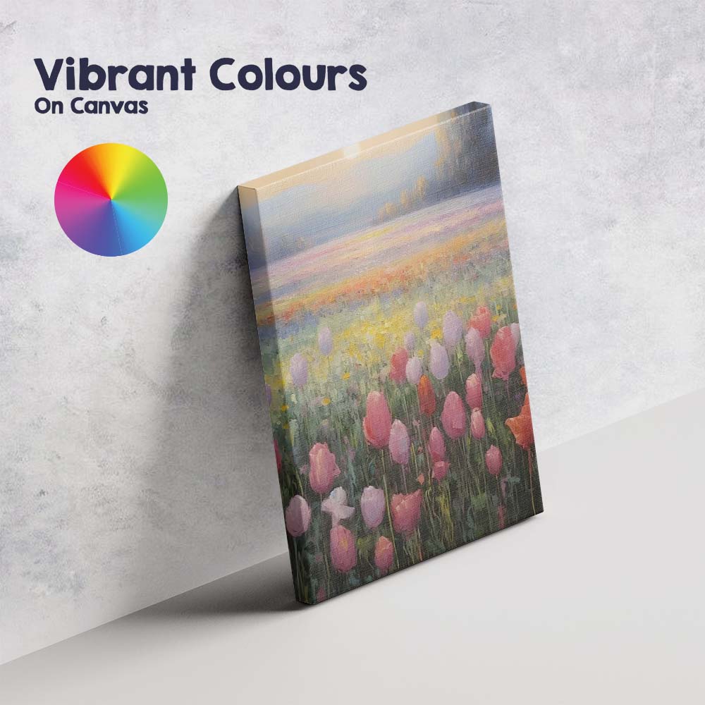 Pastel Tulip Meadow Sunrise Landscape Canvas Wall Art Print Decor Picture Ready to Hang