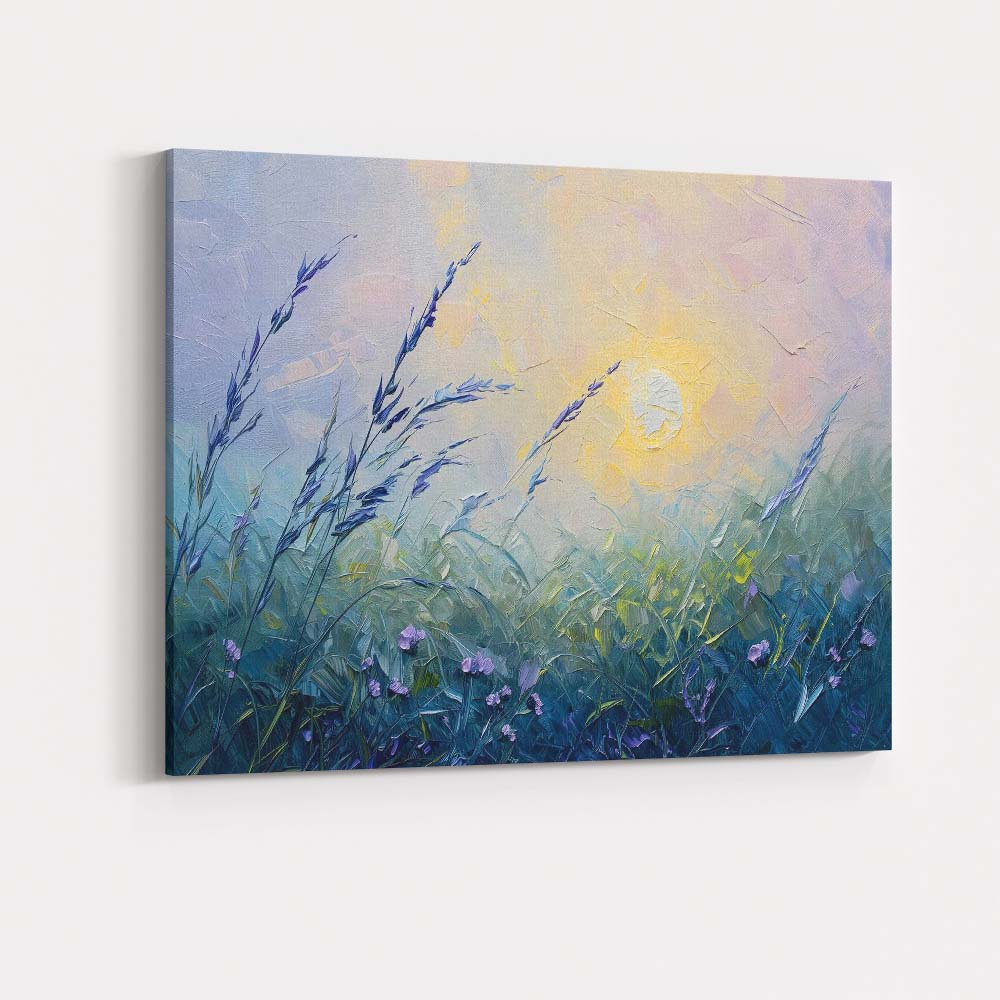 Textured Wild Grass Sunrise Contemporary Nature Painting Canvas Wall Art Print Decor Picture Ready to Hang