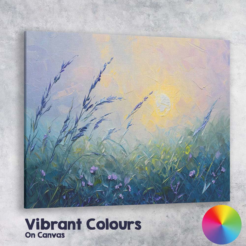 Textured Wild Grass Sunrise Contemporary Nature Painting Canvas Wall Art Print Decor Picture Ready to Hang