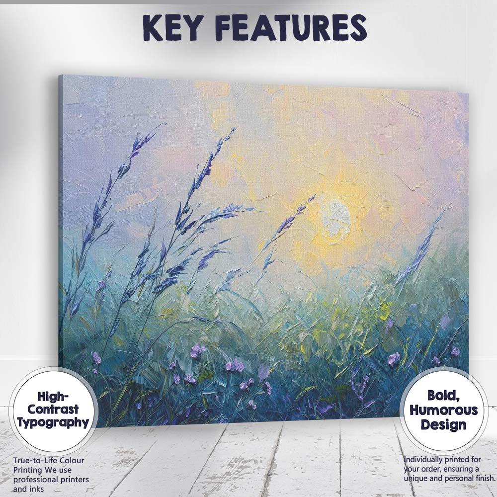 Textured Wild Grass Sunrise Contemporary Nature Painting Canvas Wall Art Print Decor Picture Ready to Hang