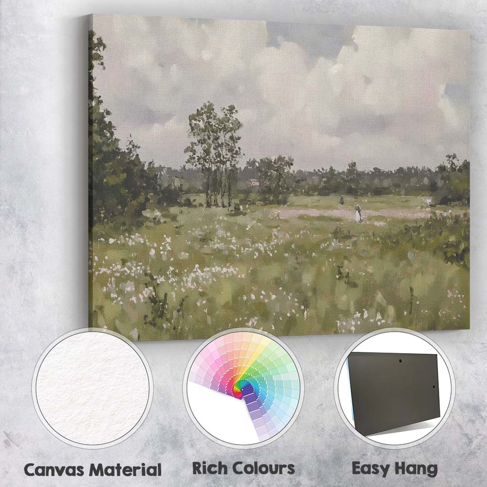 Wildflower Meadow Countryside Landscape Impressionist Canvas Wall Art Print Decor Picture Ready to Hang