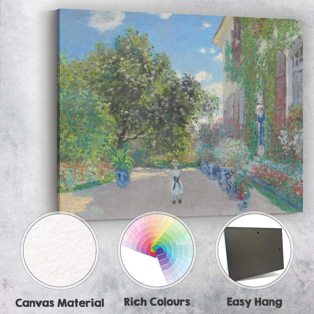 Impressionist Courtyard Garden With Figures And Flowers Canvas Wall Art Print Decor Picture Ready to Hang