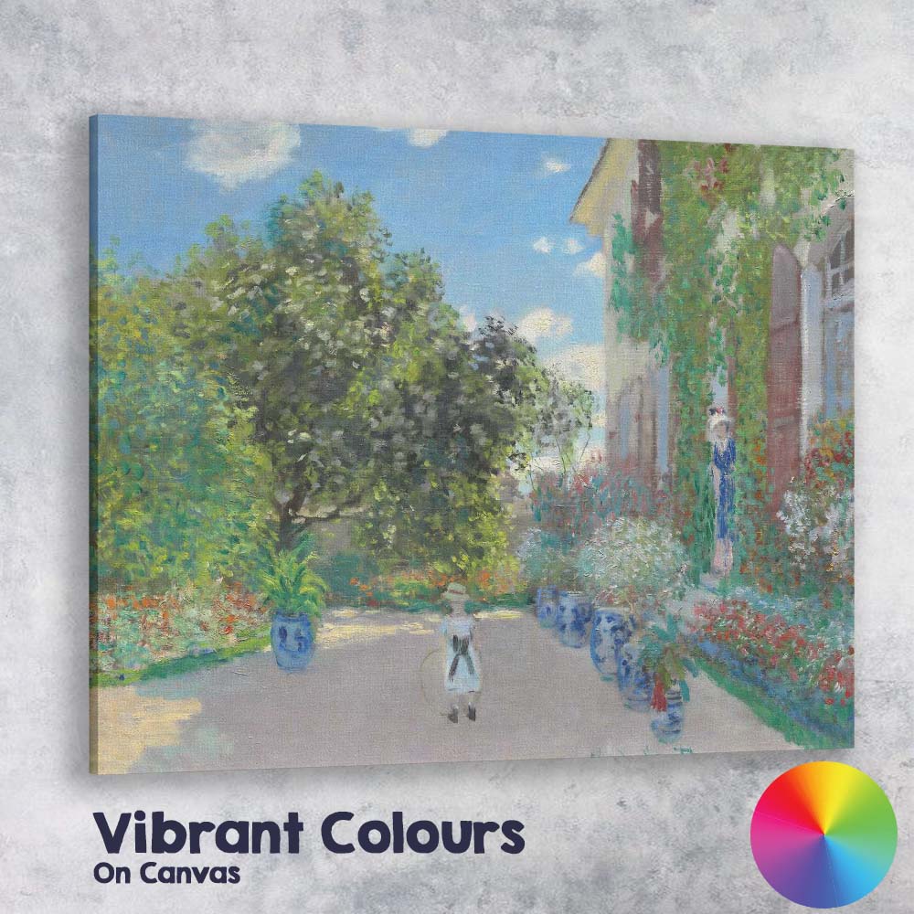 Impressionist Courtyard Garden With Figures And Flowers Canvas Wall Art Print Decor Picture Ready to Hang
