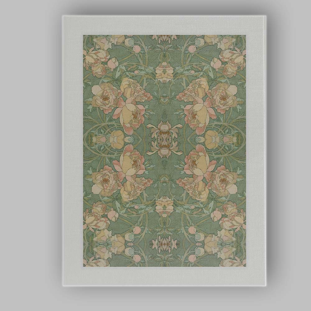 Art Nouveau Peony Floral Repeat Pattern Sage Green Canvas Wall Art Print Decor Picture Ready to Hang