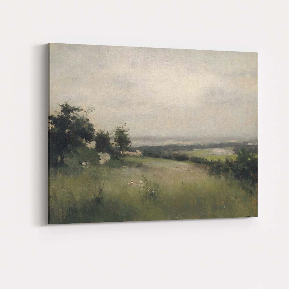 Soft Green Countryside Landscape Impressionist Meadow Scene Canvas Wall Art Print Decor Picture Ready to Hang