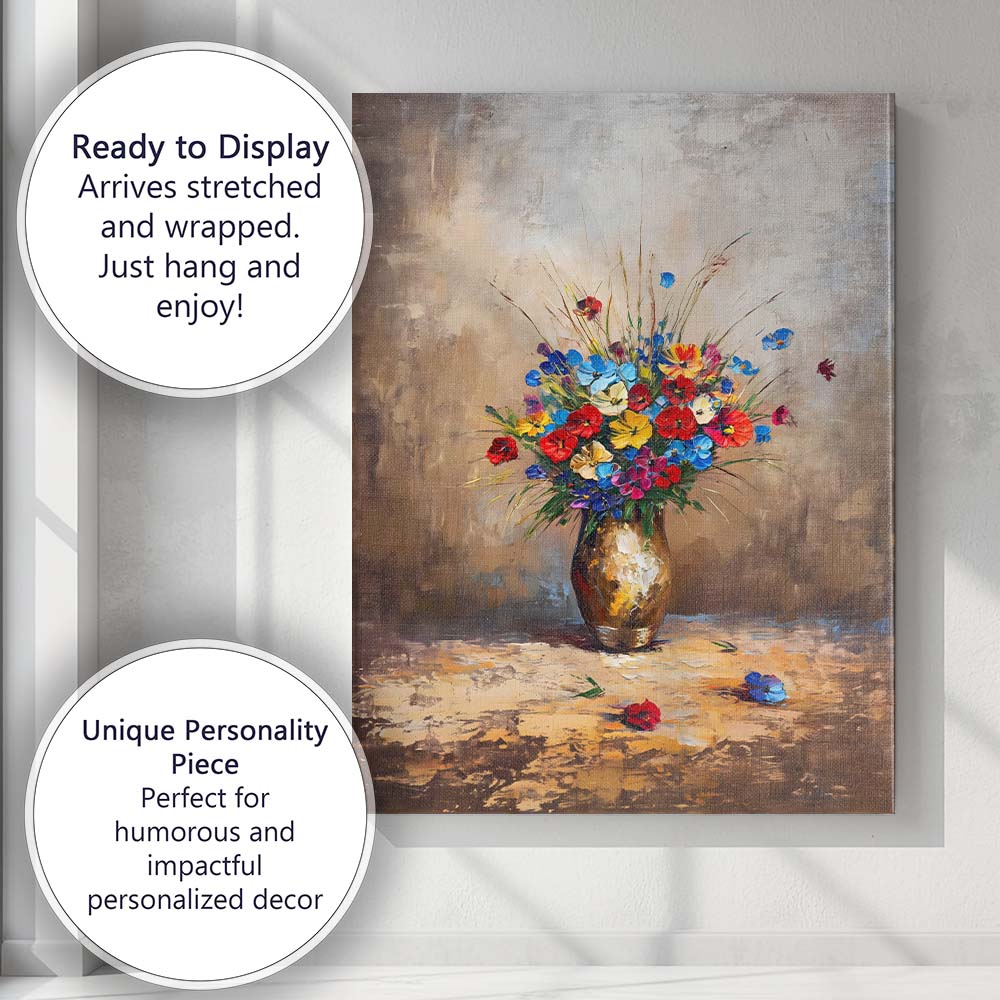 Colourful Wildflower Bouquet Still Life Painting Canvas Wall Art Print Decor Picture Ready to Hang