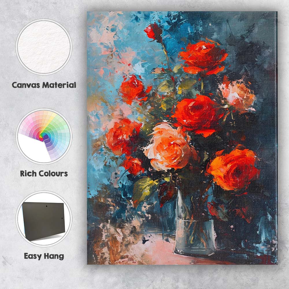 Bold Red Rose Floral Abstract Expressionist Painting Canvas Wall Art Print Decor Picture Ready to Hang