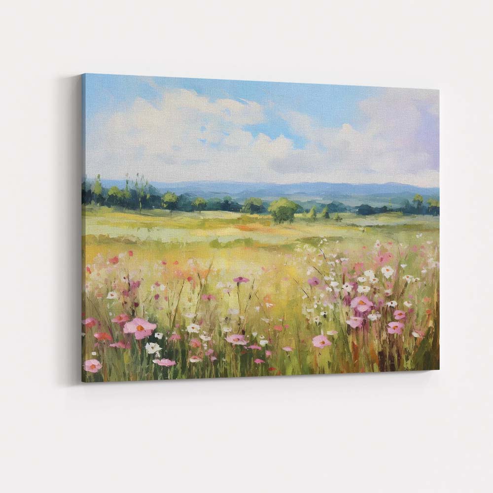 Pastel Wildflower Meadow Panoramic Countryside Landscape Canvas Wall Art Print Decor Picture Ready to Hang