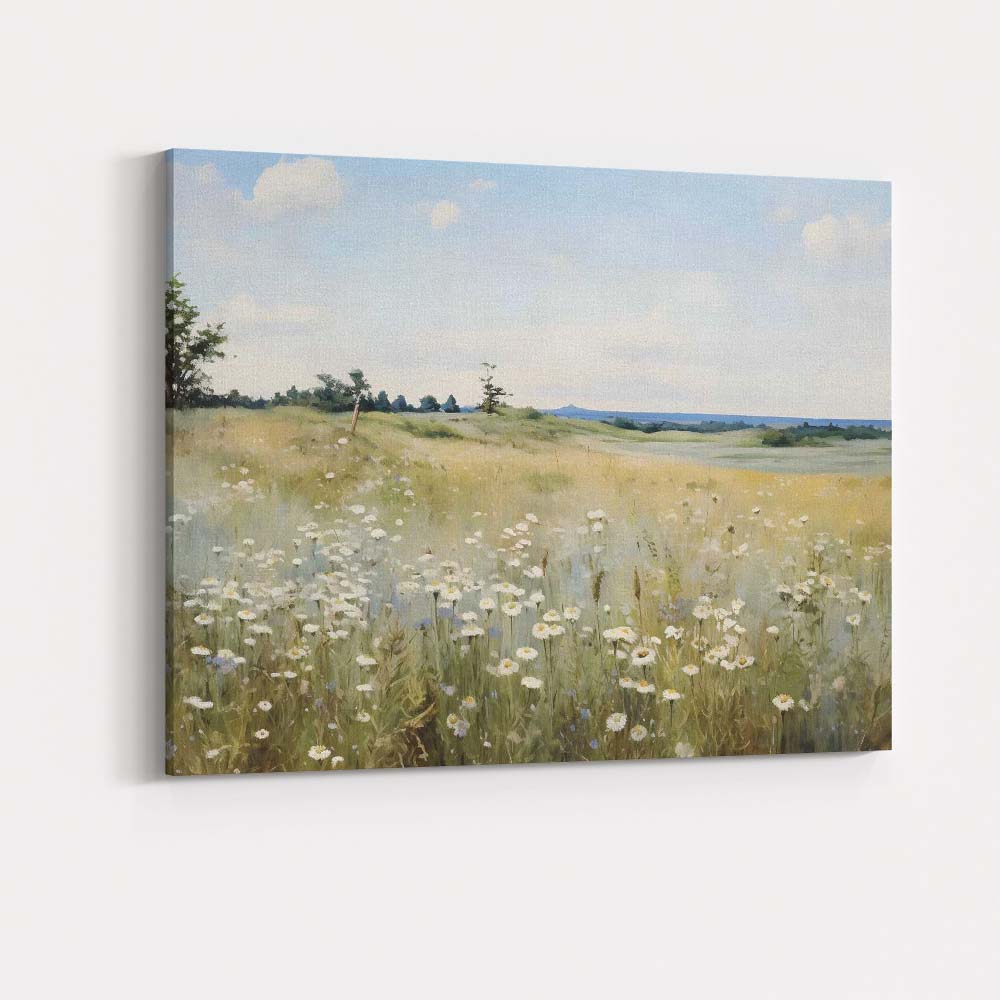 Soft Daisy Meadow Summer Field Landscape Impressionist Canvas Wall Art Print Decor Picture Ready to Hang