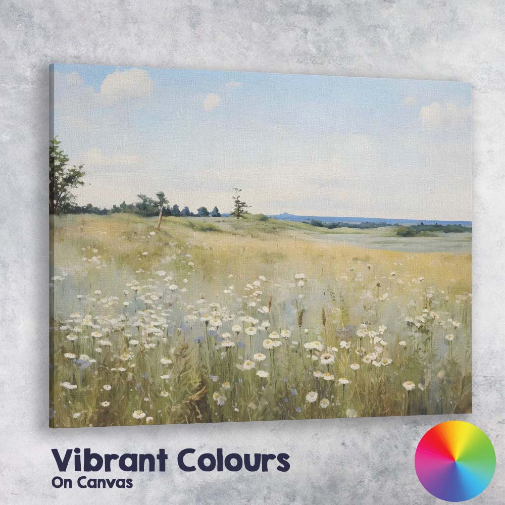 Soft Daisy Meadow Summer Field Landscape Impressionist Canvas Wall Art Print Decor Picture Ready to Hang
