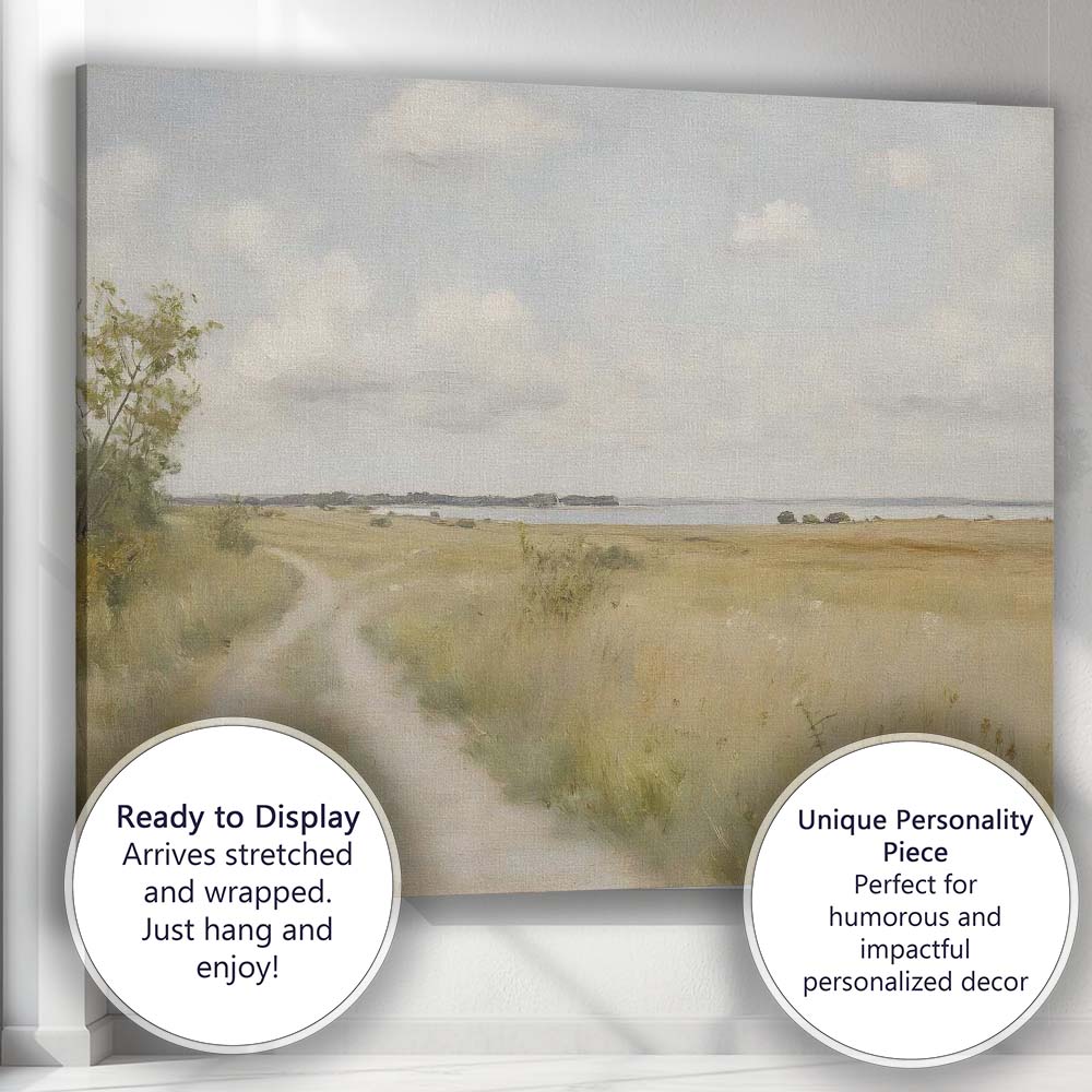 Tranquil Coastal Meadow Path Minimalist Countryside Landscape Canvas Wall Art Print Decor Picture Ready to Hang