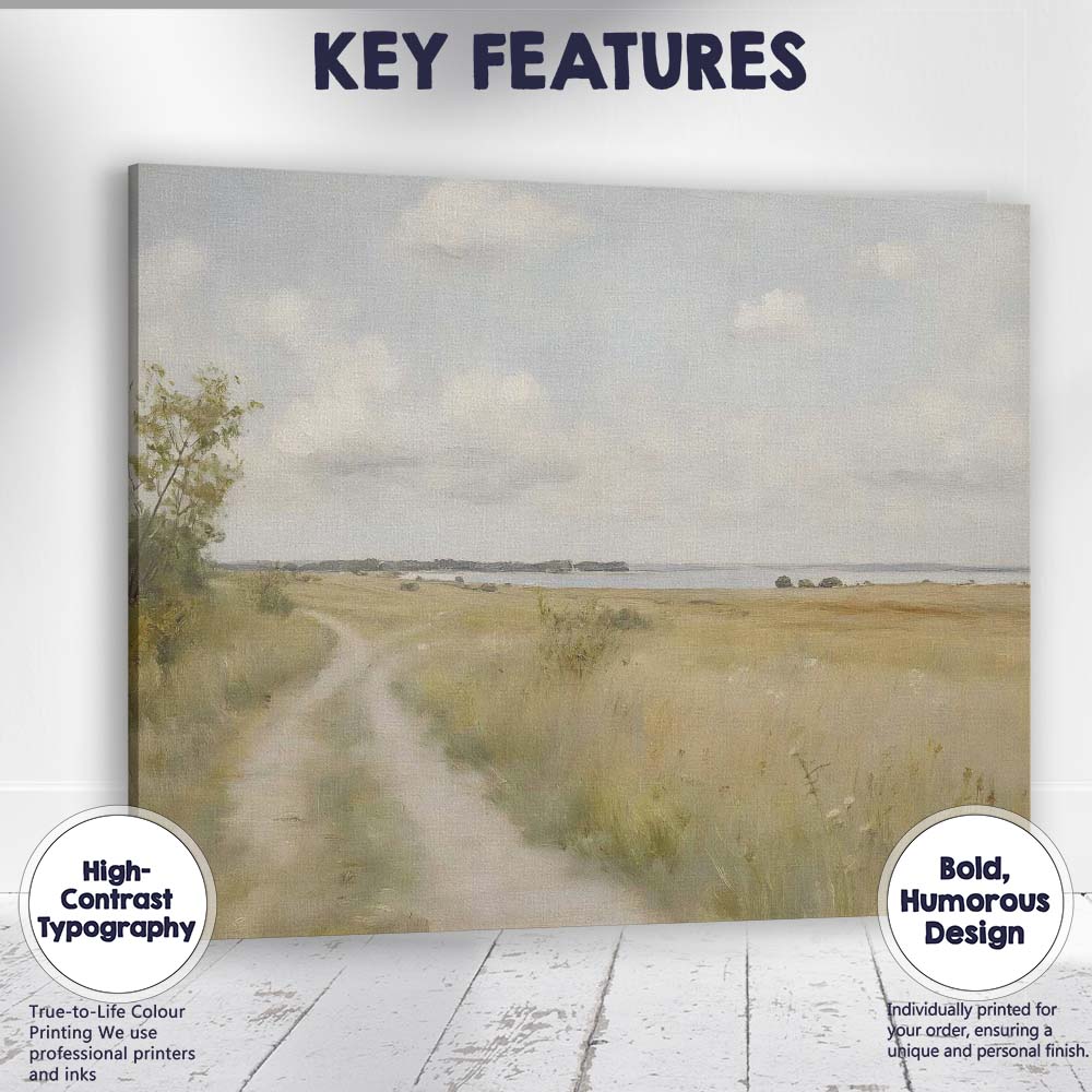 Tranquil Coastal Meadow Path Minimalist Countryside Landscape Canvas Wall Art Print Decor Picture Ready to Hang