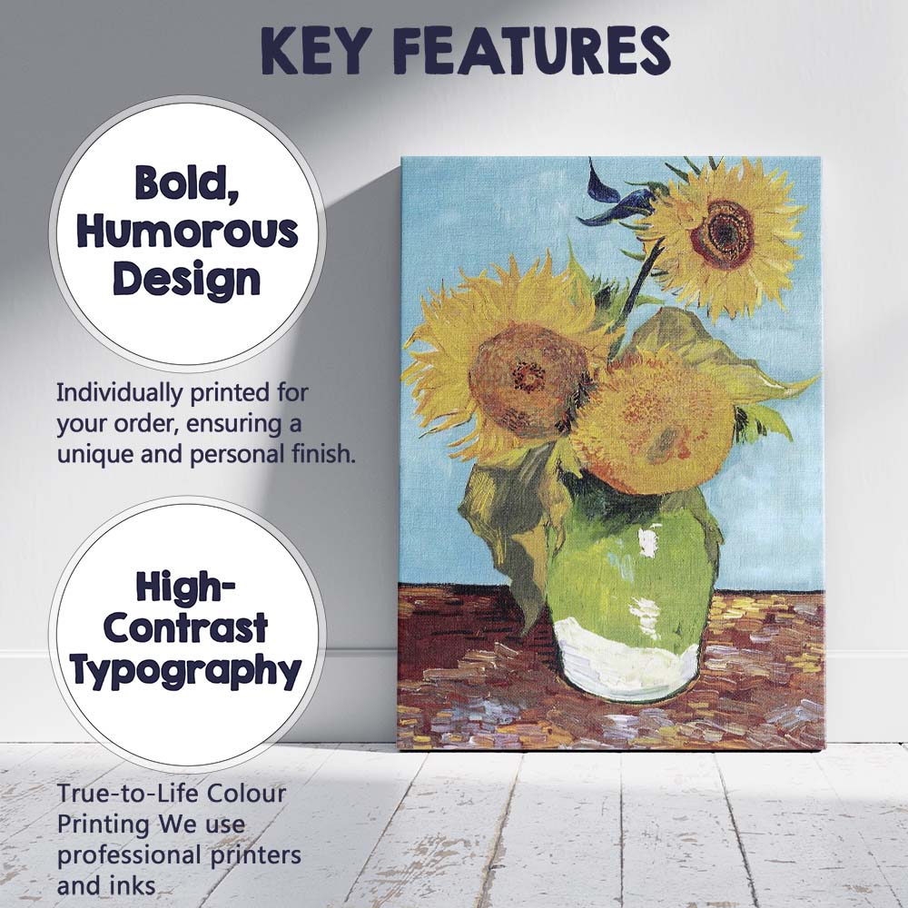 Golden Yellow Sunflower Bouquet Impressionist Floral Still Life Canvas Wall Art Print Decor Picture Ready to Hang