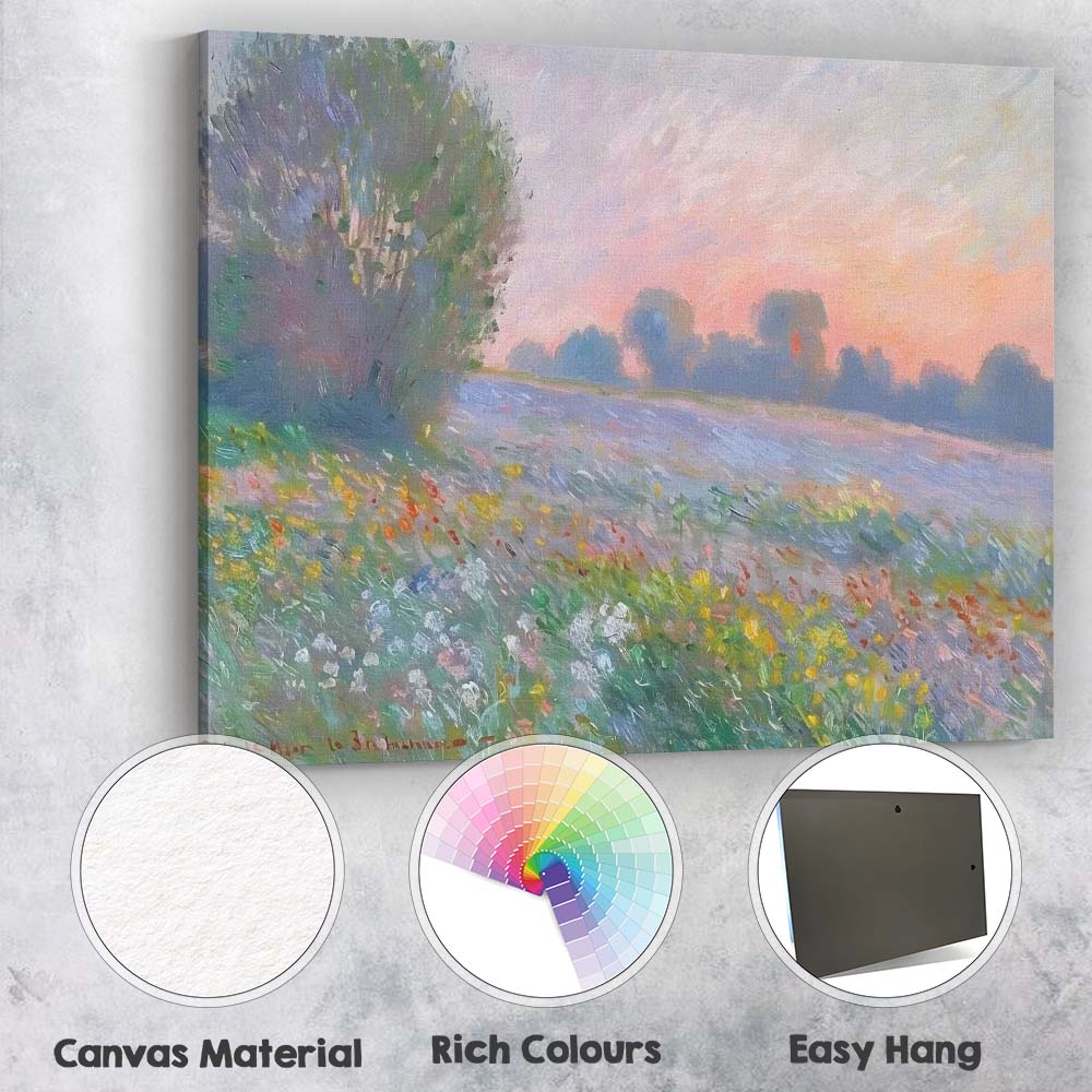 Soft Pastel Wildflower Meadow Blush Sunset Impressionist Landscape Canvas Wall Art Print Decor Picture Ready to Hang