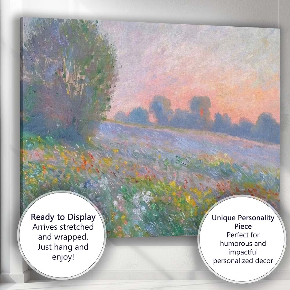Soft Pastel Wildflower Meadow Blush Sunset Impressionist Landscape Canvas Wall Art Print Decor Picture Ready to Hang