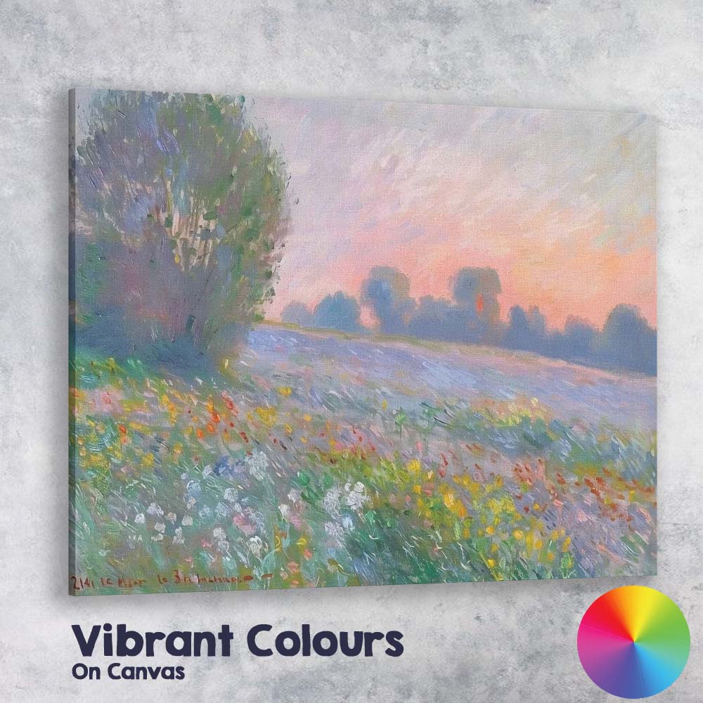 Soft Pastel Wildflower Meadow Blush Sunset Impressionist Landscape Canvas Wall Art Print Decor Picture Ready to Hang