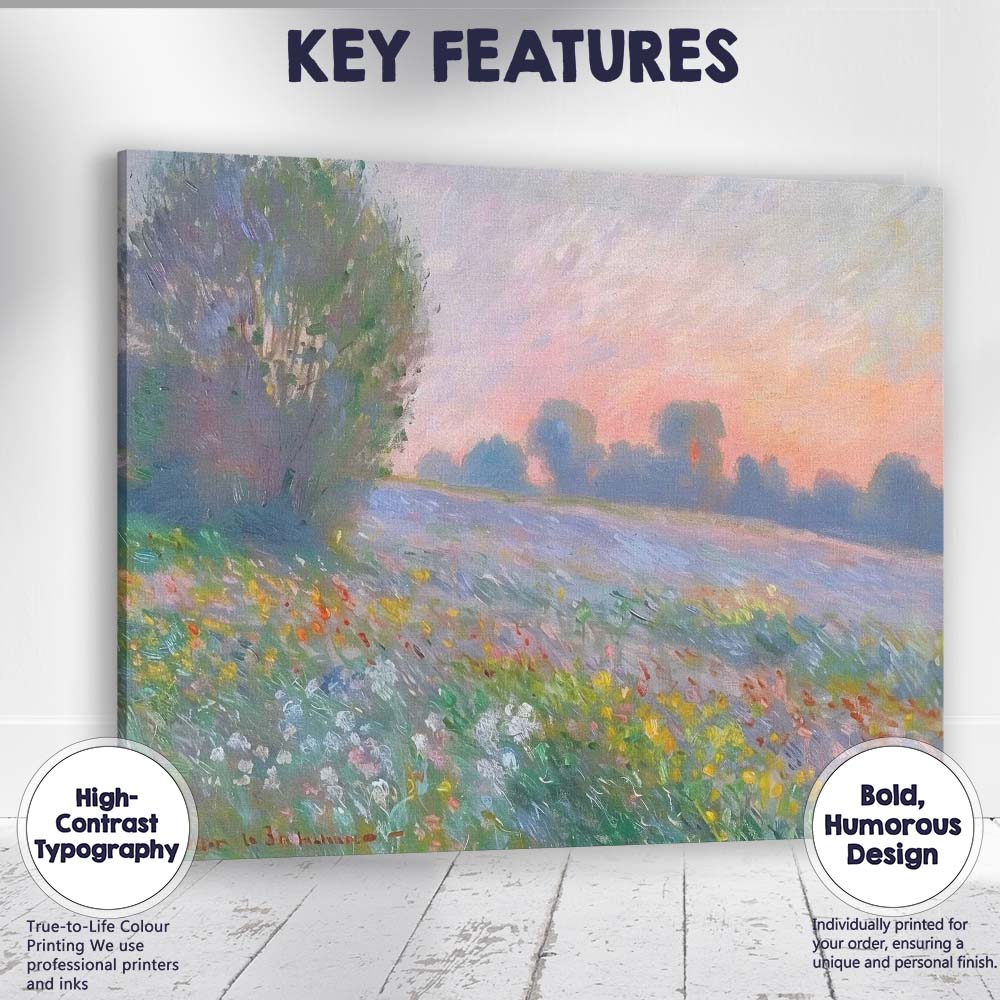 Soft Pastel Wildflower Meadow Blush Sunset Impressionist Landscape Canvas Wall Art Print Decor Picture Ready to Hang