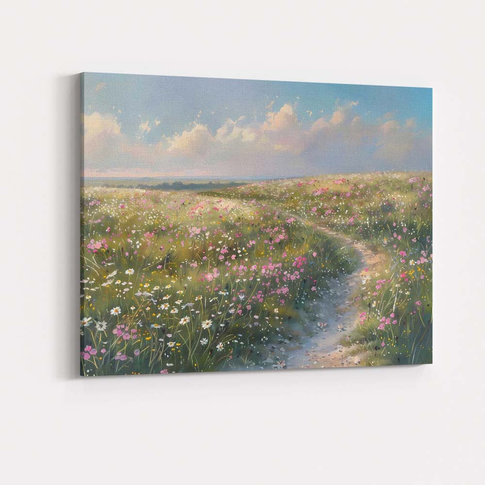 Dreamy Wildflower Meadow Path Spring Bloom Impressionist Landscape Canvas Wall Art Print Decor Picture Ready to Hang