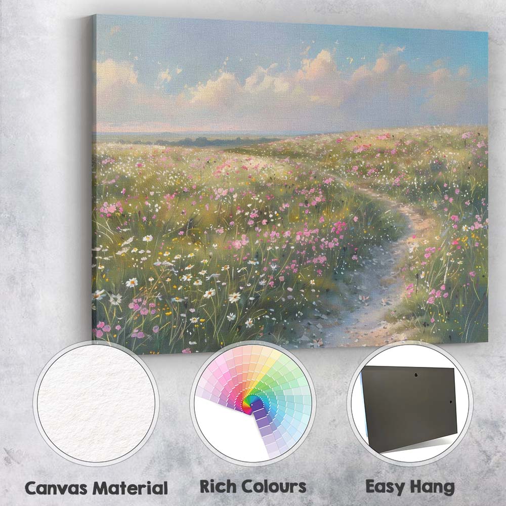 Dreamy Wildflower Meadow Path Spring Bloom Impressionist Landscape Canvas Wall Art Print Decor Picture Ready to Hang