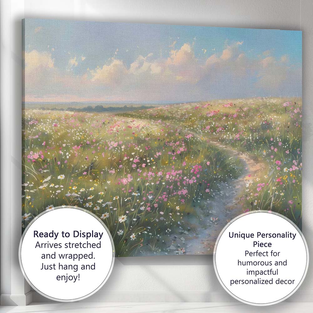 Dreamy Wildflower Meadow Path Spring Bloom Impressionist Landscape Canvas Wall Art Print Decor Picture Ready to Hang