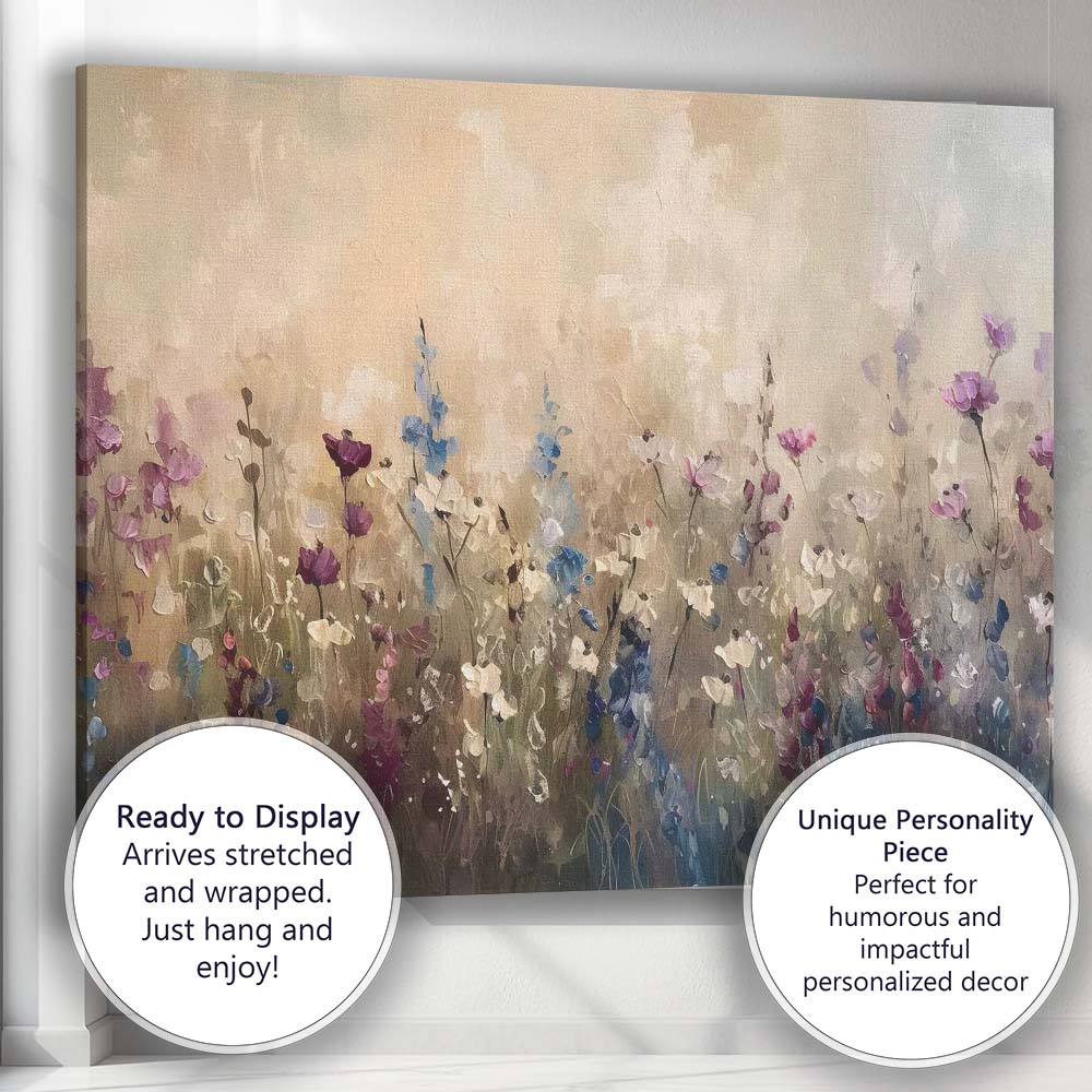 Soft Pastel Wildflower Meadow Impressionist Floral Canvas Wall Art Print Decor Picture Ready to Hang