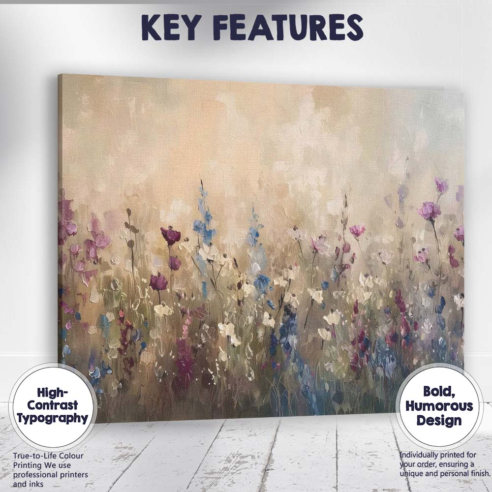 Soft Pastel Wildflower Meadow Impressionist Floral Canvas Wall Art Print Decor Picture Ready to Hang