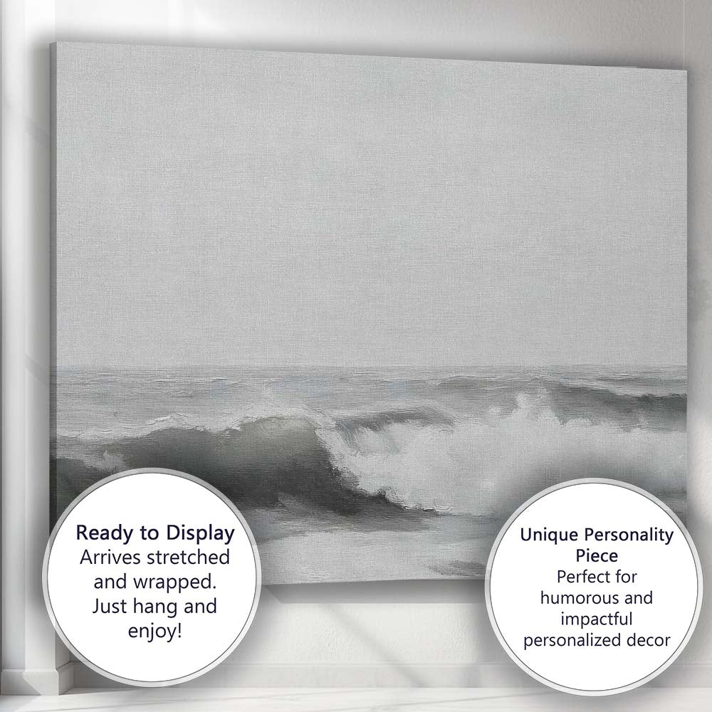 Minimalist Monochrome Ocean Waves Coastal Seascape Canvas Wall Art Print Decor Picture Ready to Hang