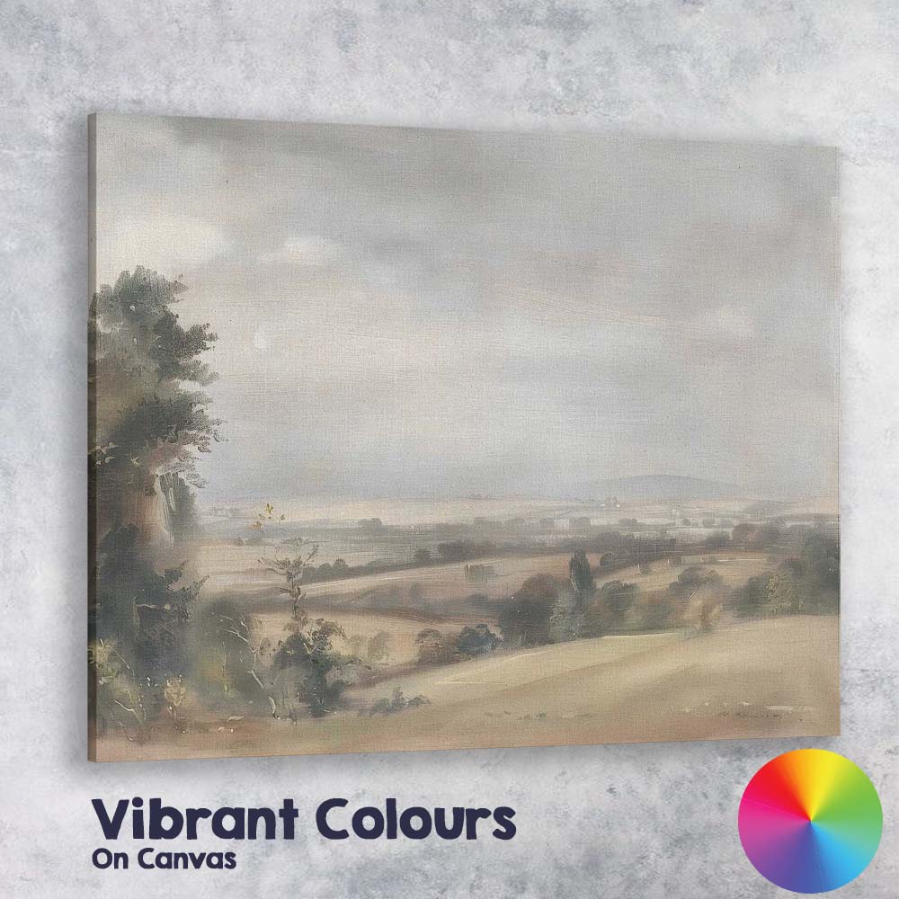Muted Countryside Landscape Misty Horizon Watercolour Canvas Wall Art Print Decor Picture Ready to Hang