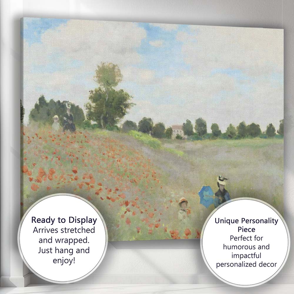 Impressionist Poppy Field Summer Meadow Landscape Canvas Wall Art Print Decor Picture Ready to Hang