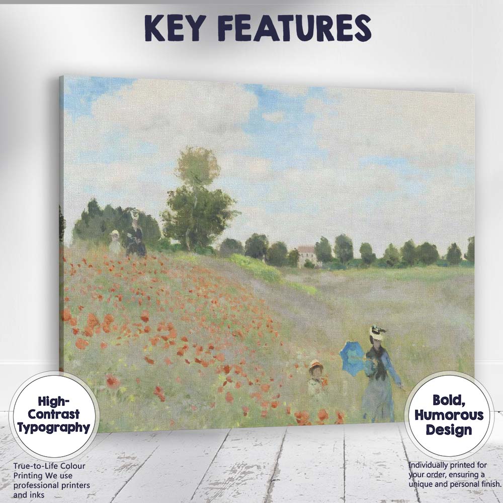 Impressionist Poppy Field Summer Meadow Landscape Canvas Wall Art Print Decor Picture Ready to Hang