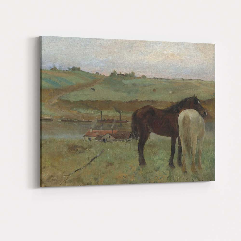 Rustic Riverside Horses Country Farm Landscape Canvas Wall Art Print Decor Picture Ready to Hang