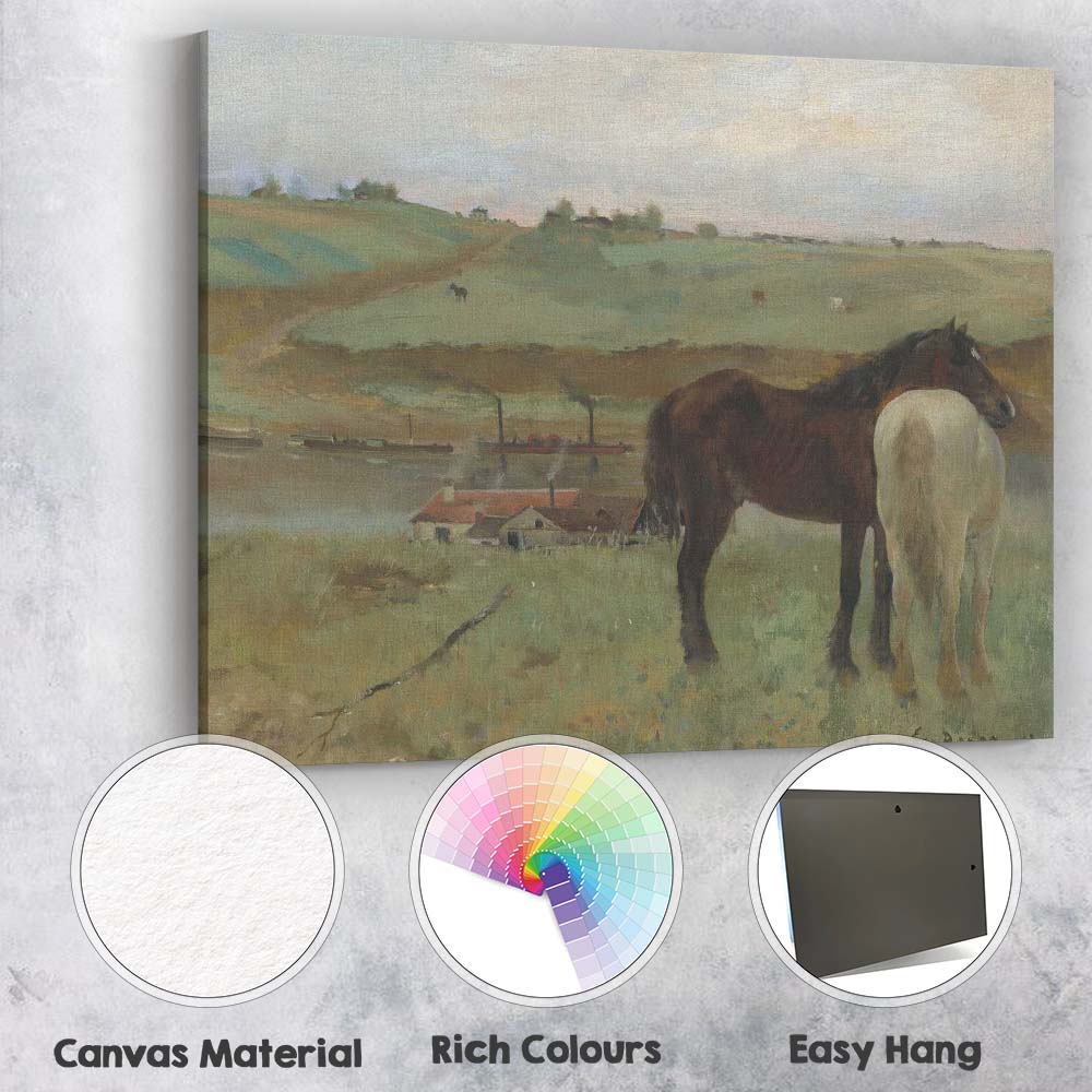 Rustic Riverside Horses Country Farm Landscape Canvas Wall Art Print Decor Picture Ready to Hang
