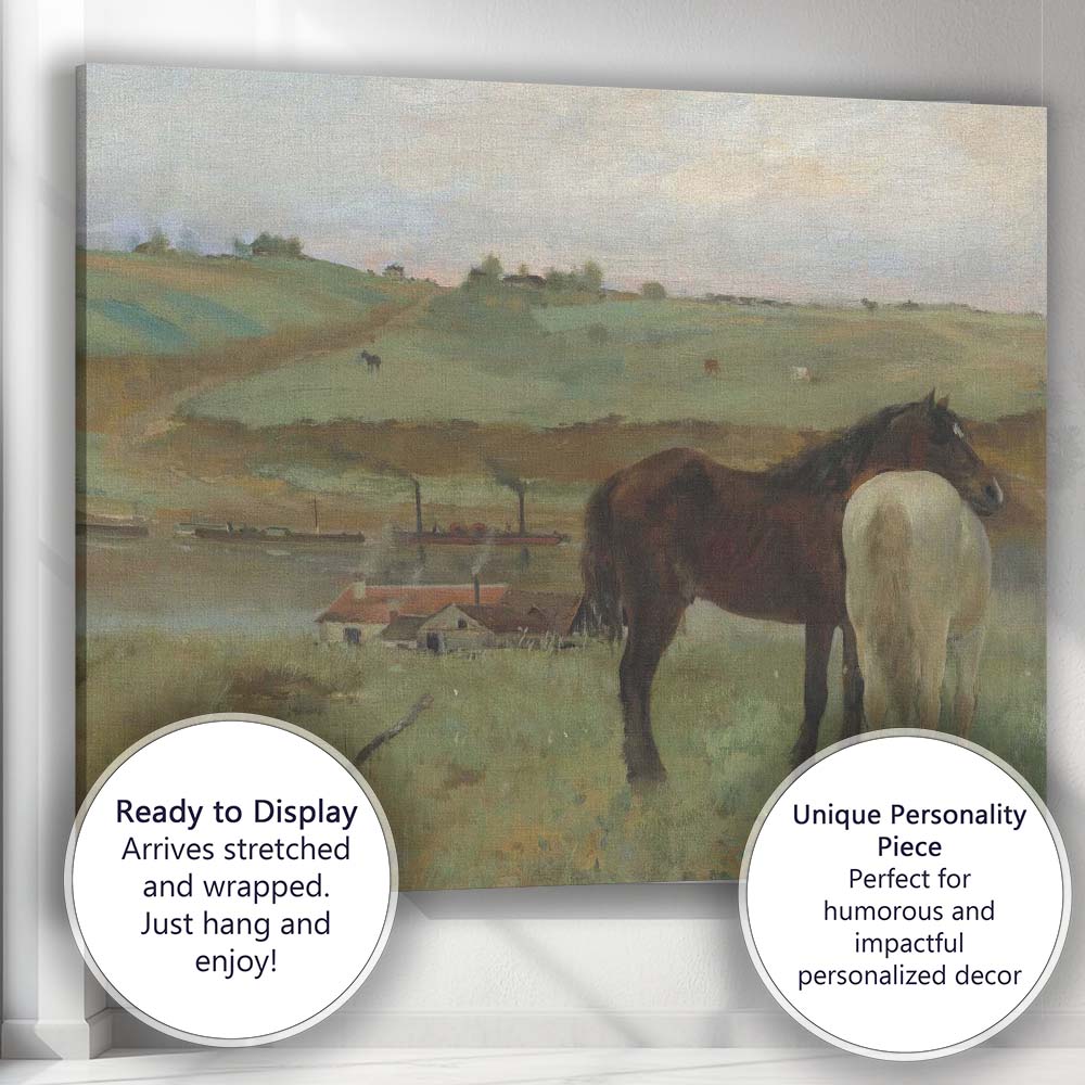 Rustic Riverside Horses Country Farm Landscape Canvas Wall Art Print Decor Picture Ready to Hang