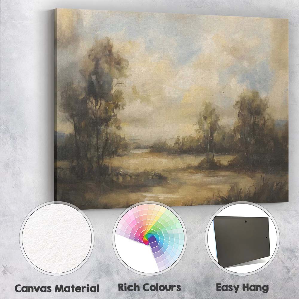 Atmospheric Misty Woodland Lake Landscape Impressionist Canvas Wall Art Print Decor Picture Ready to Hang