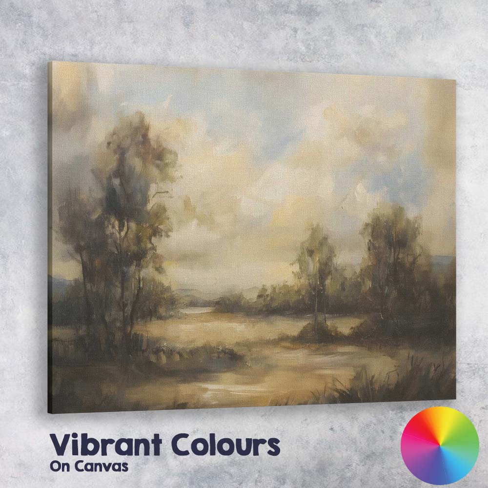 Atmospheric Misty Woodland Lake Landscape Impressionist Canvas Wall Art Print Decor Picture Ready to Hang