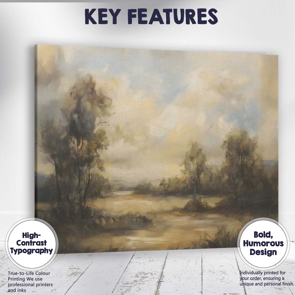 Atmospheric Misty Woodland Lake Landscape Impressionist Canvas Wall Art Print Decor Picture Ready to Hang